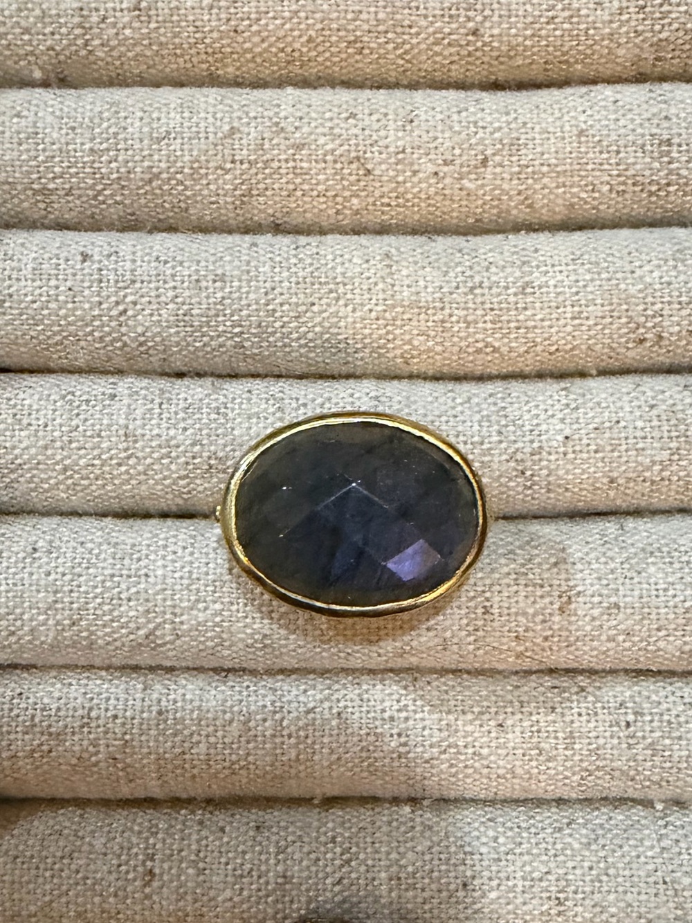 Gold-Trim Labradorite Oval Ring - Women Jewelry